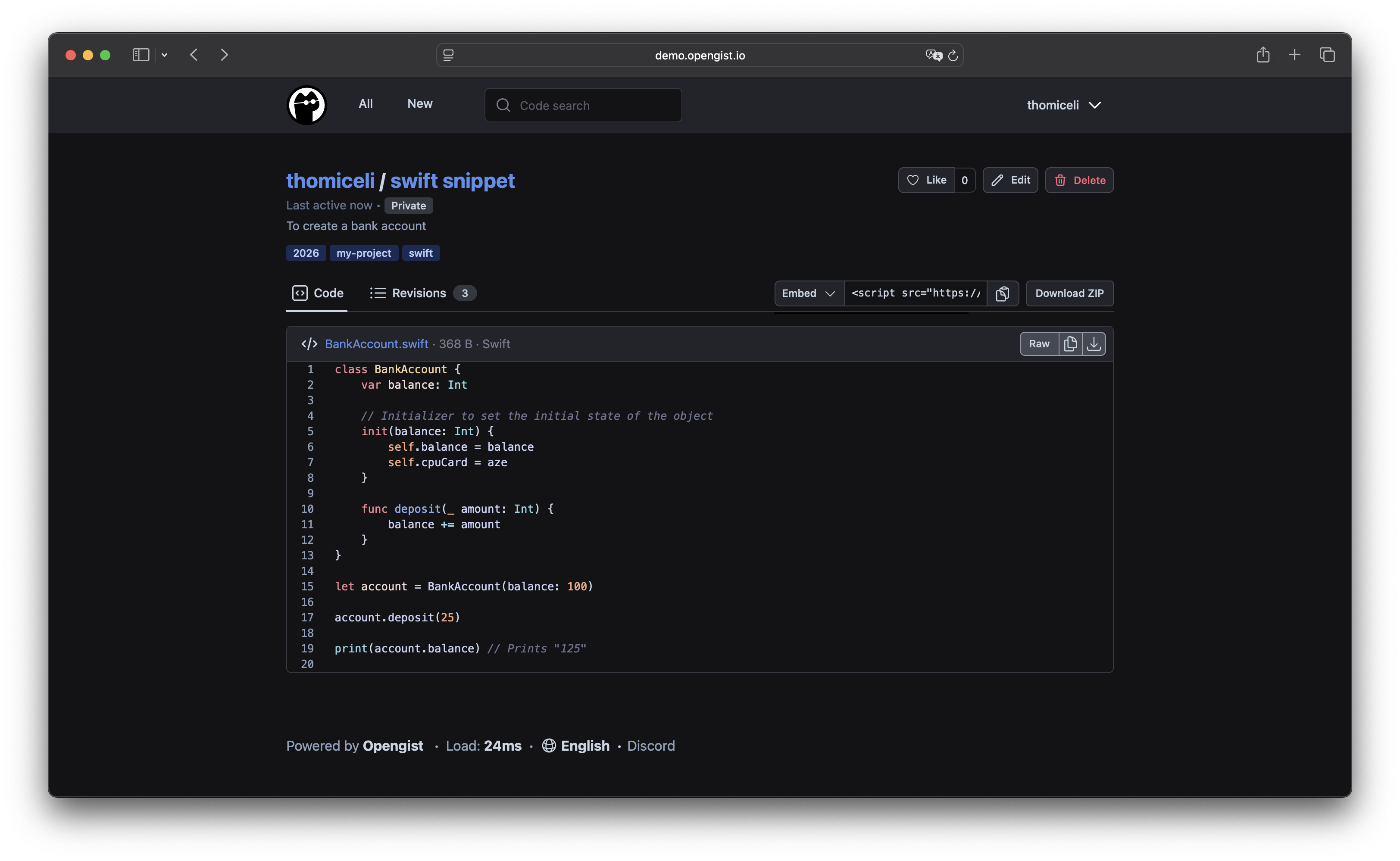 Opengist web interface